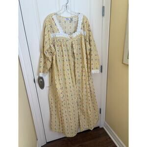 Dreams Co Nightgown 3X YellowFloral Pearl Button Eyelet Lace Long Sleeve Cottage